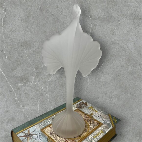 1950s Stelvia Frosted Clear Glass Jack In The Pulpit Ribbed Vase Italy 14" - Picture 4 of 4